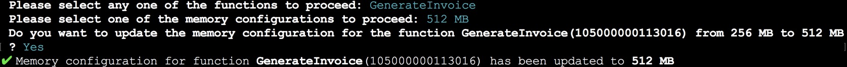 Configure Function Memory in CLI