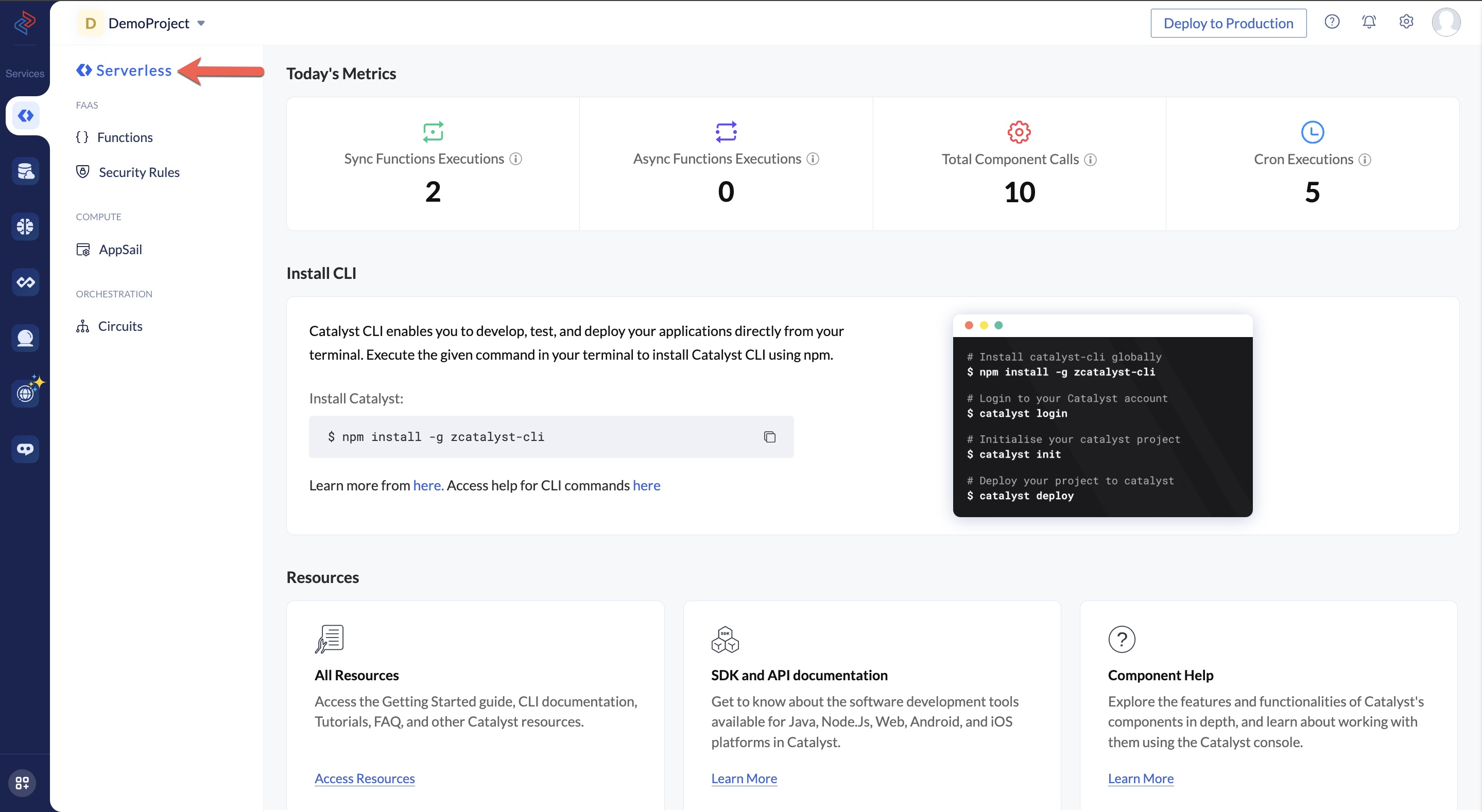 Catalyst Console- Serverless