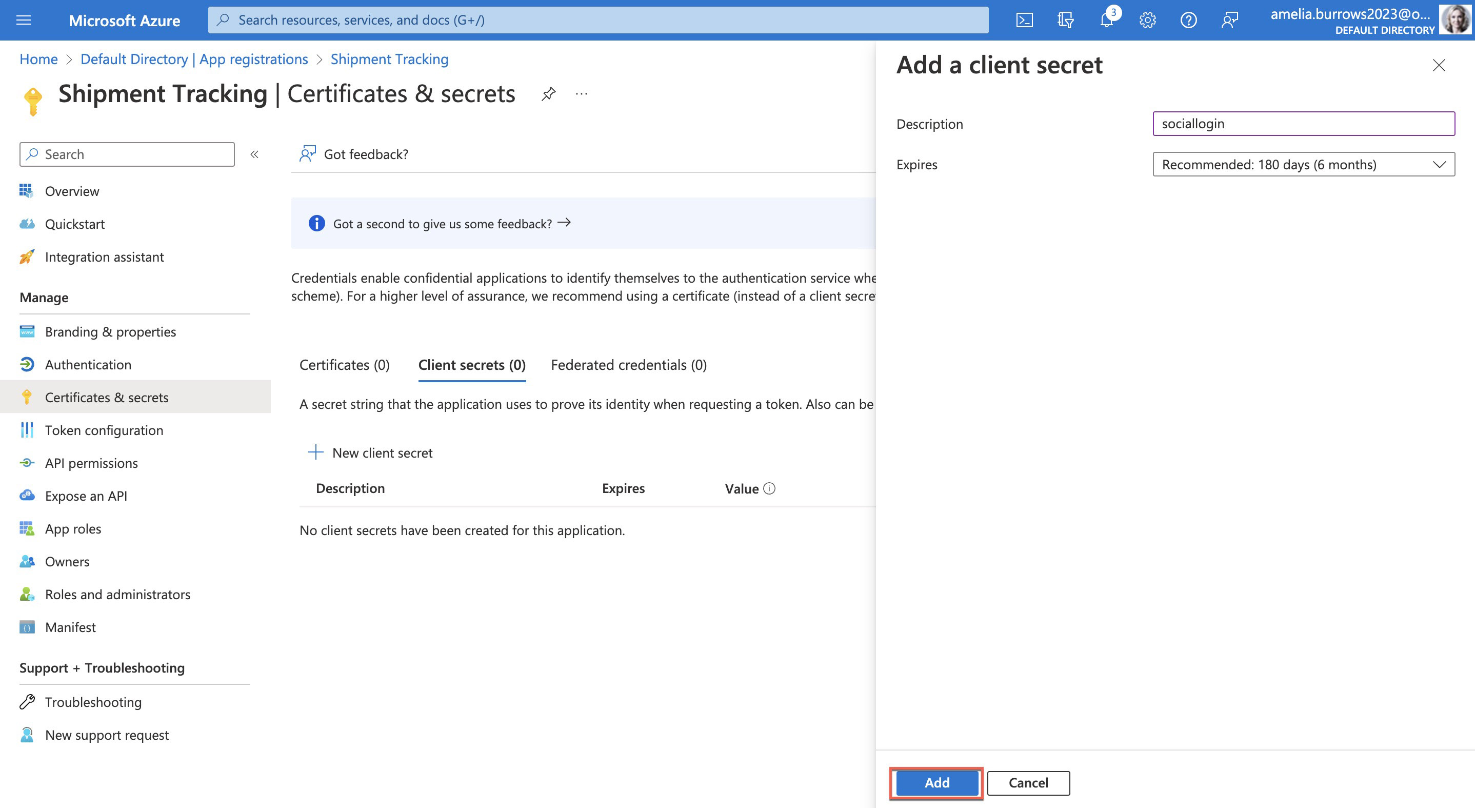 catalyst_authentication_microsoft_social_login_secret_create_add_highlight