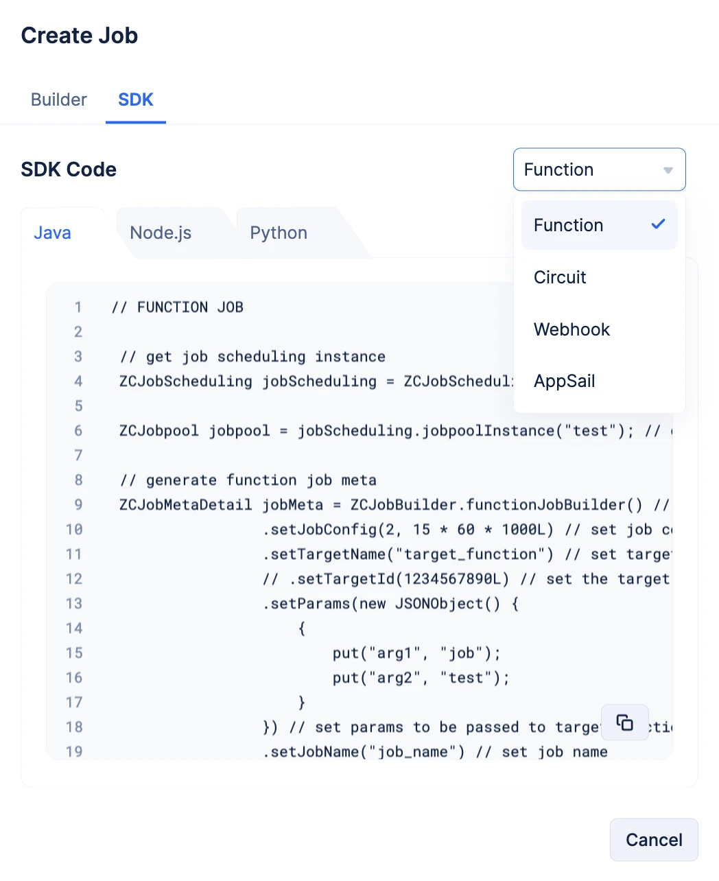 catalyst_job_scheduling_jobs_sdk_choose_target_drop_down