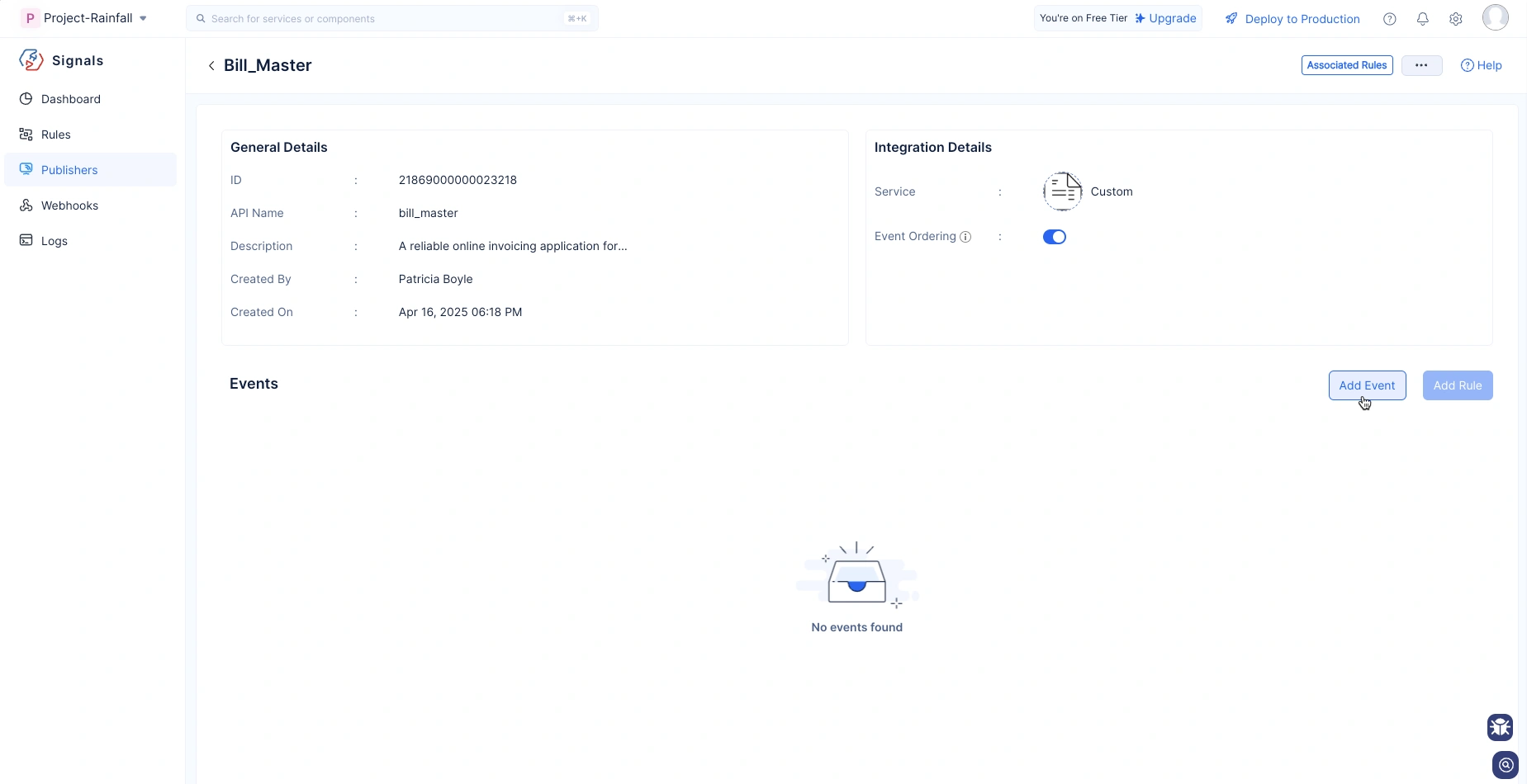 Adding an event to the Custom Publisher