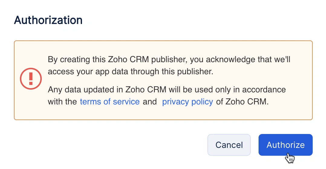 Authorizing a Zoho Publisher