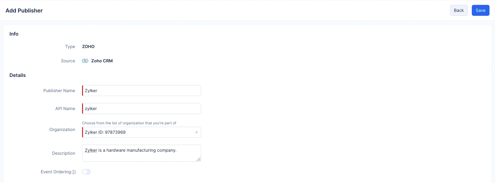 Creating a Zoho Publisher