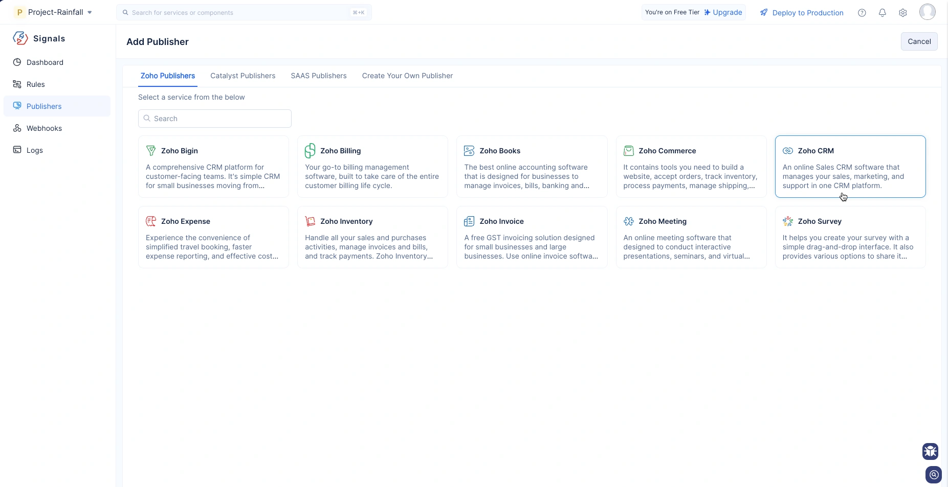 Default Zoho Services