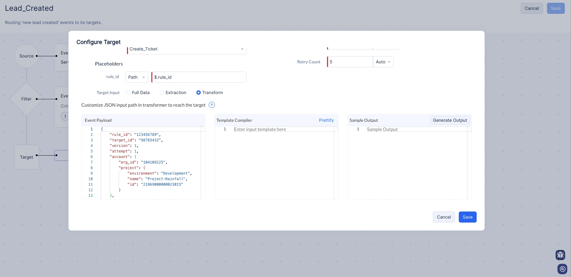 Transforming the desired keys of an event
