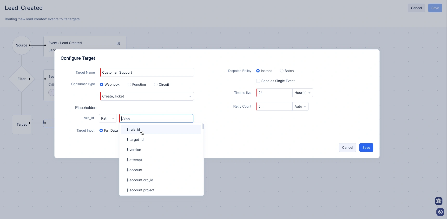 Providing a variable value to the placeholder