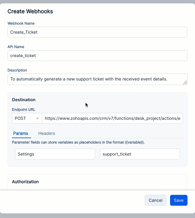 Authorizing the webhook