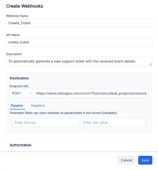 Creating a webhook