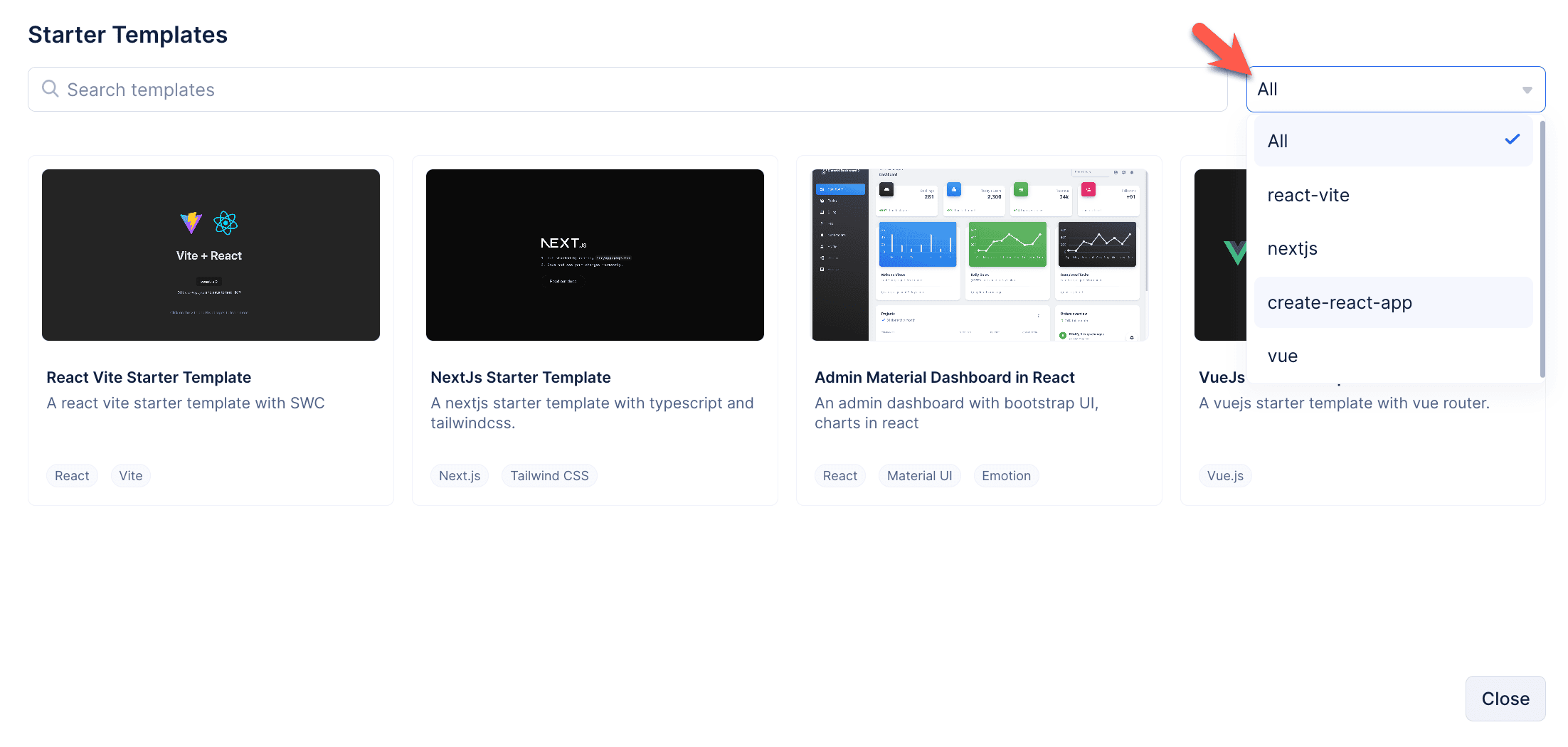 select-template-framework