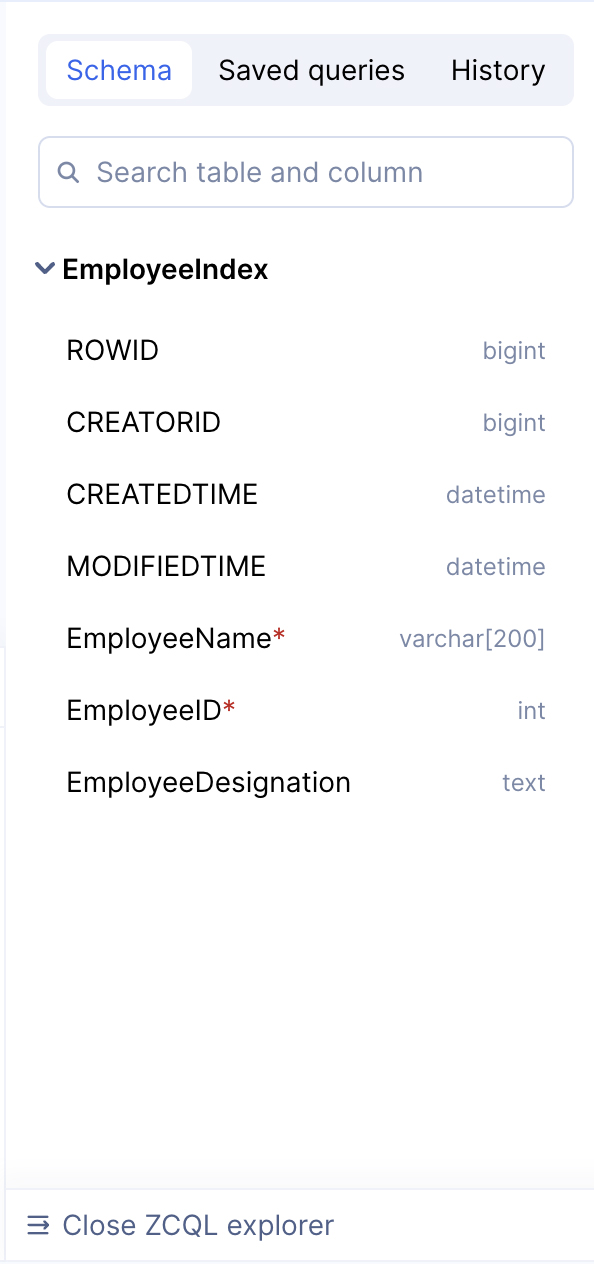 catalyst_zcql_console_zcql_explorer_schema