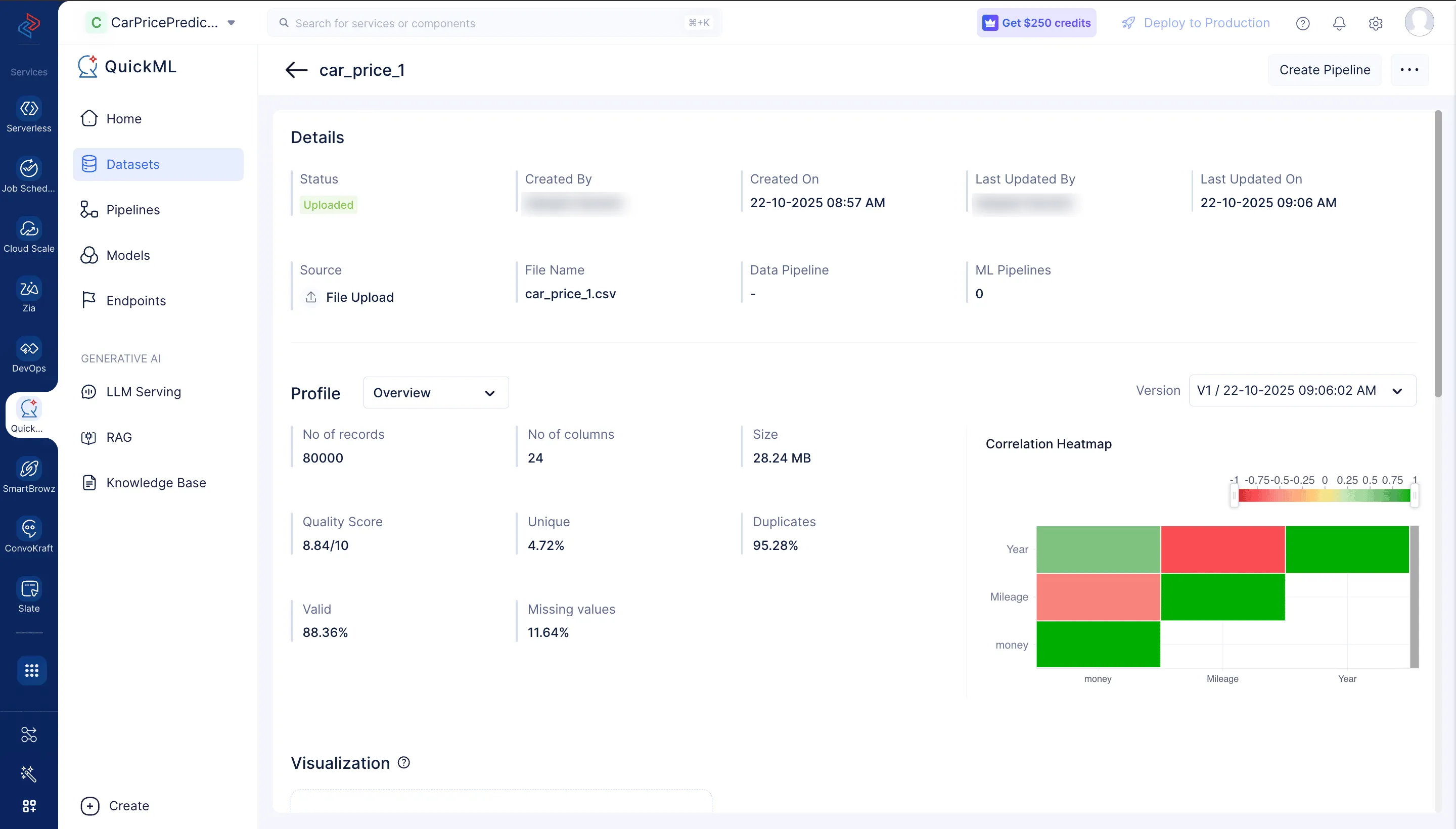 Dataset details page