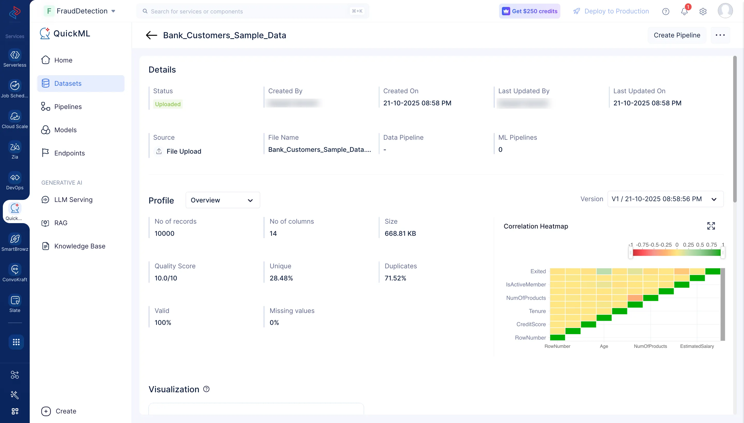 Dataset details page