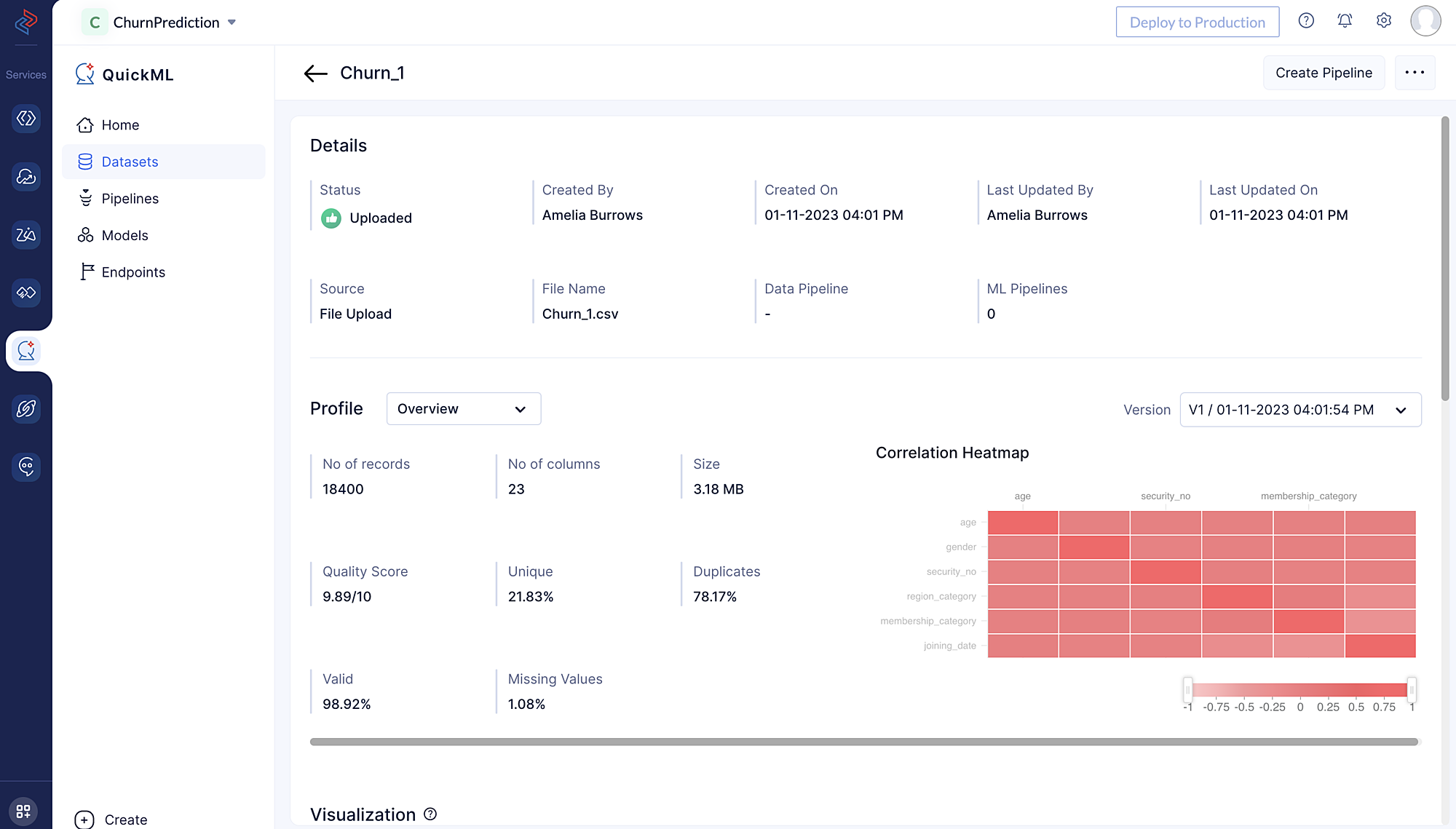 Dataset details page