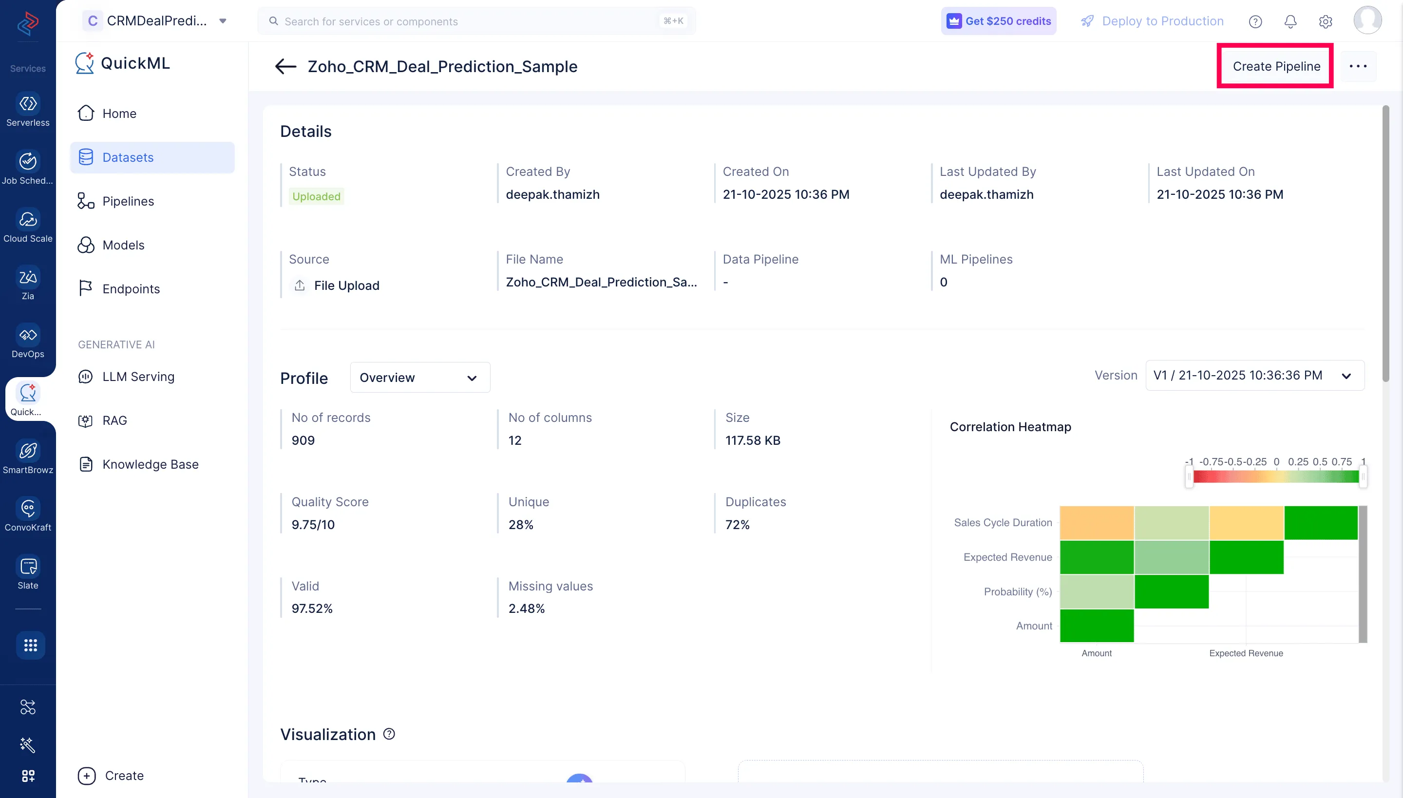 Create Pipeline Option