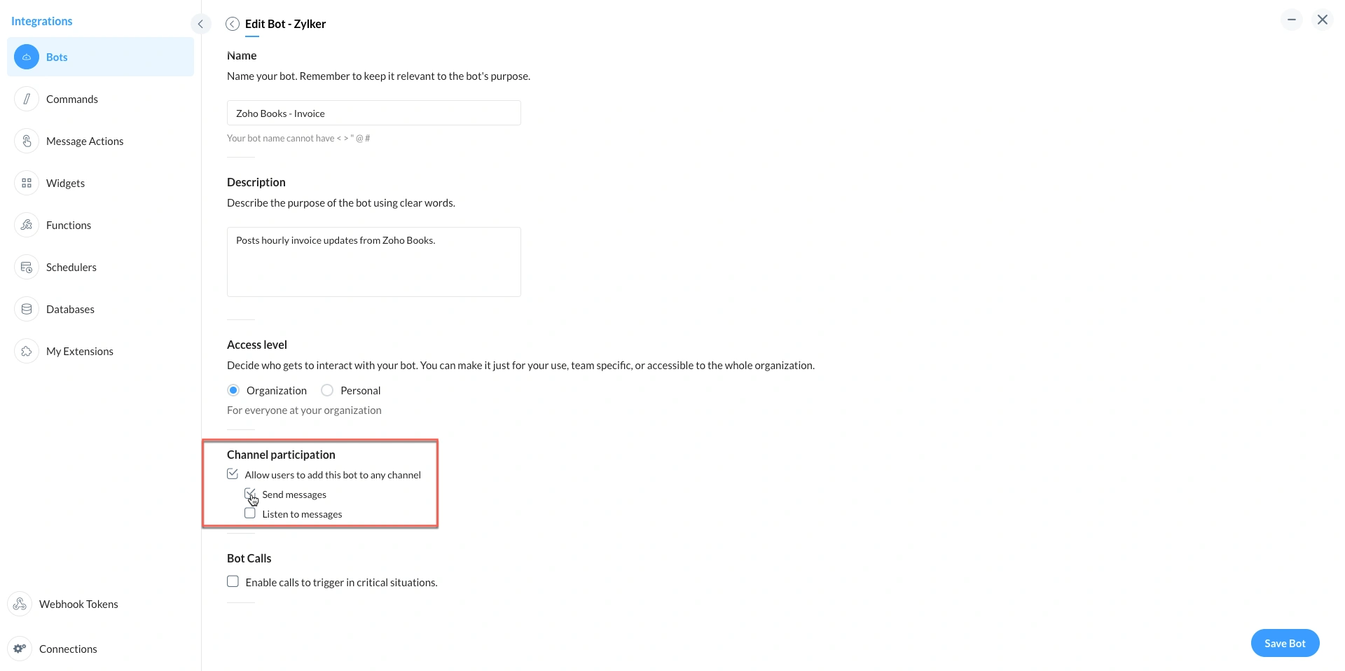 Configuring Cliq Bot Permissions