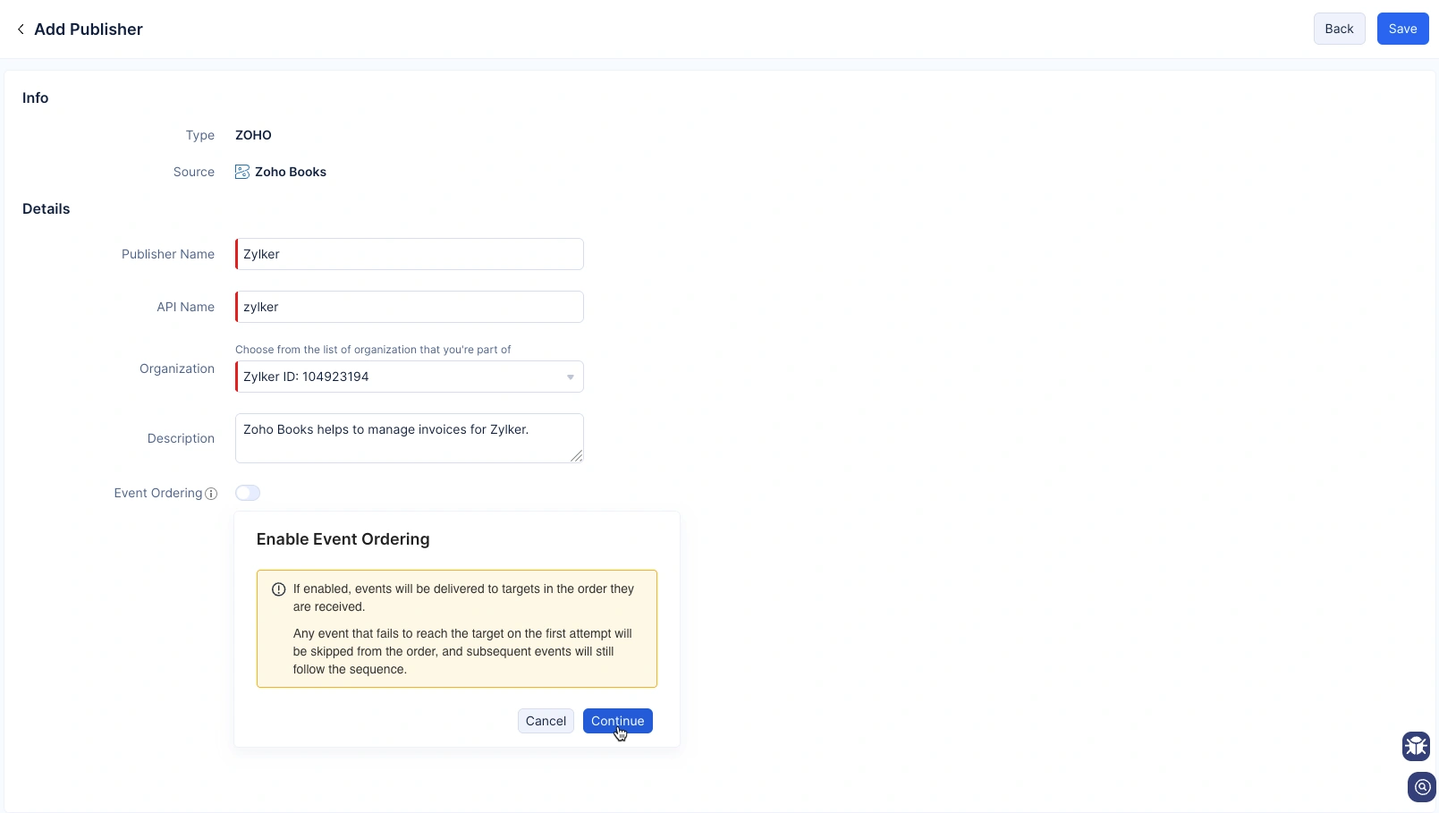 Enable Event Ordering