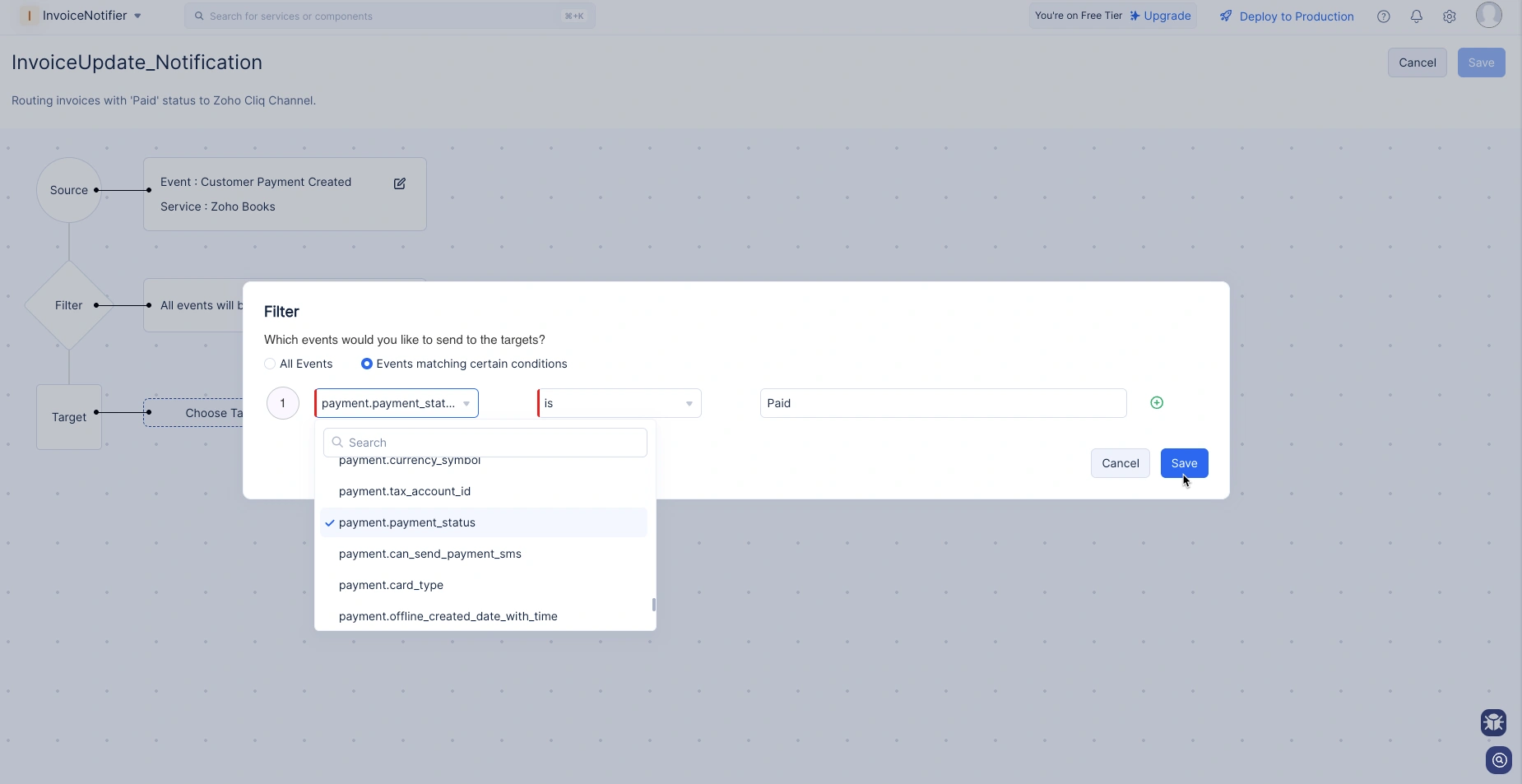 Configure filter for the rule