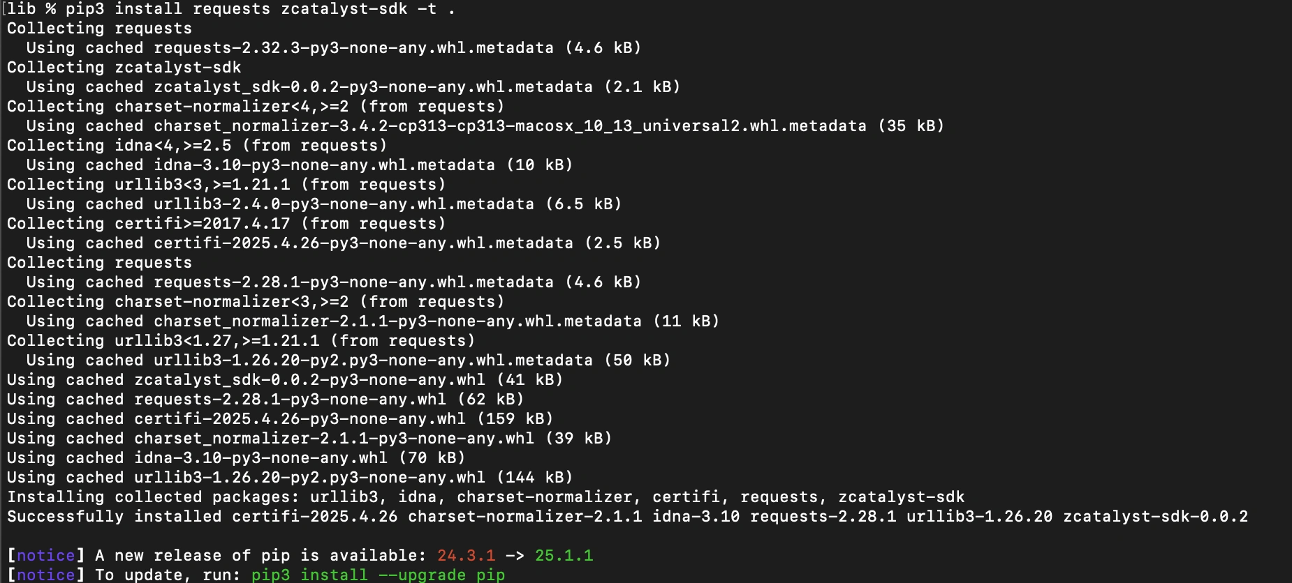 installing requests dependencies