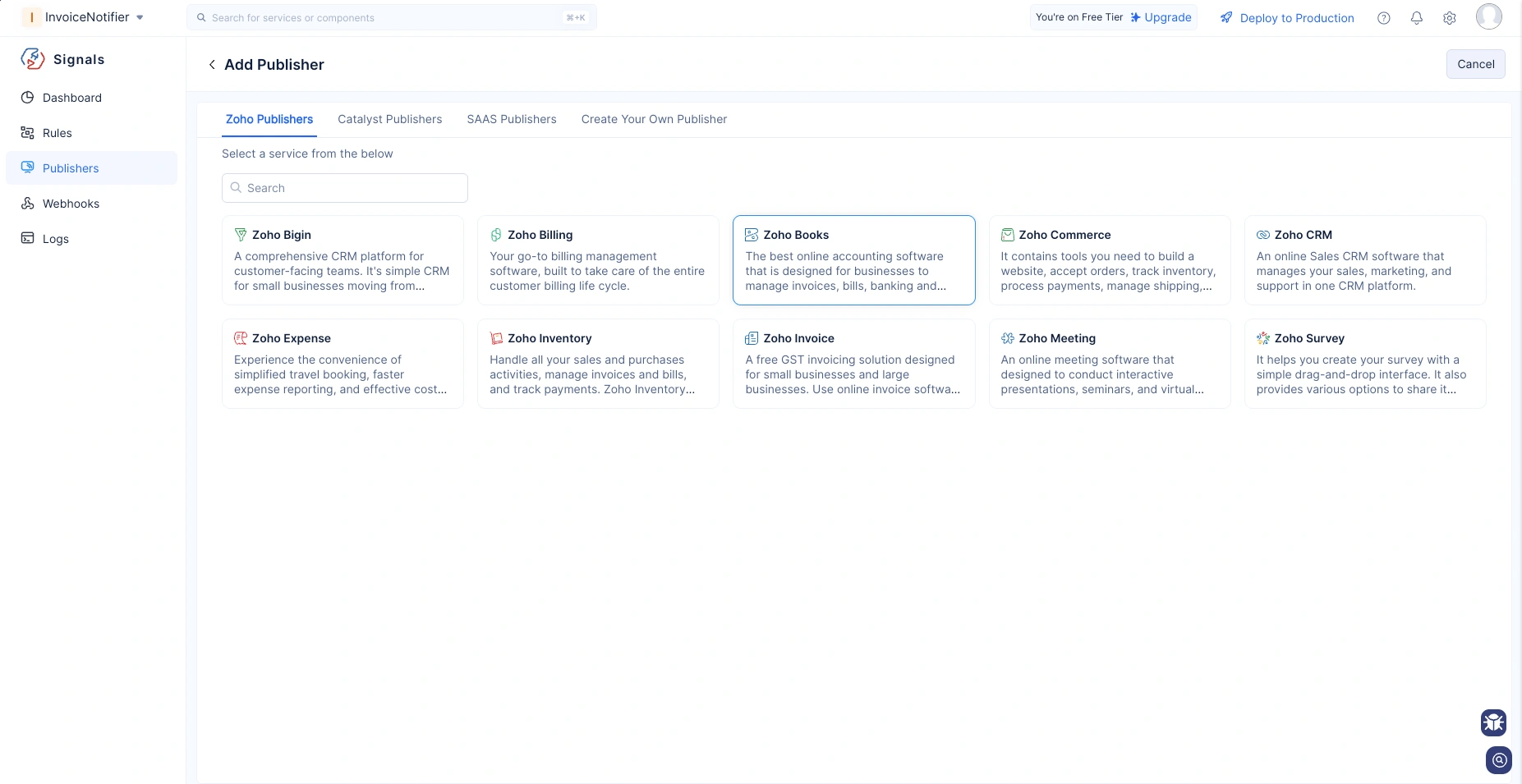 Select Zoho Books