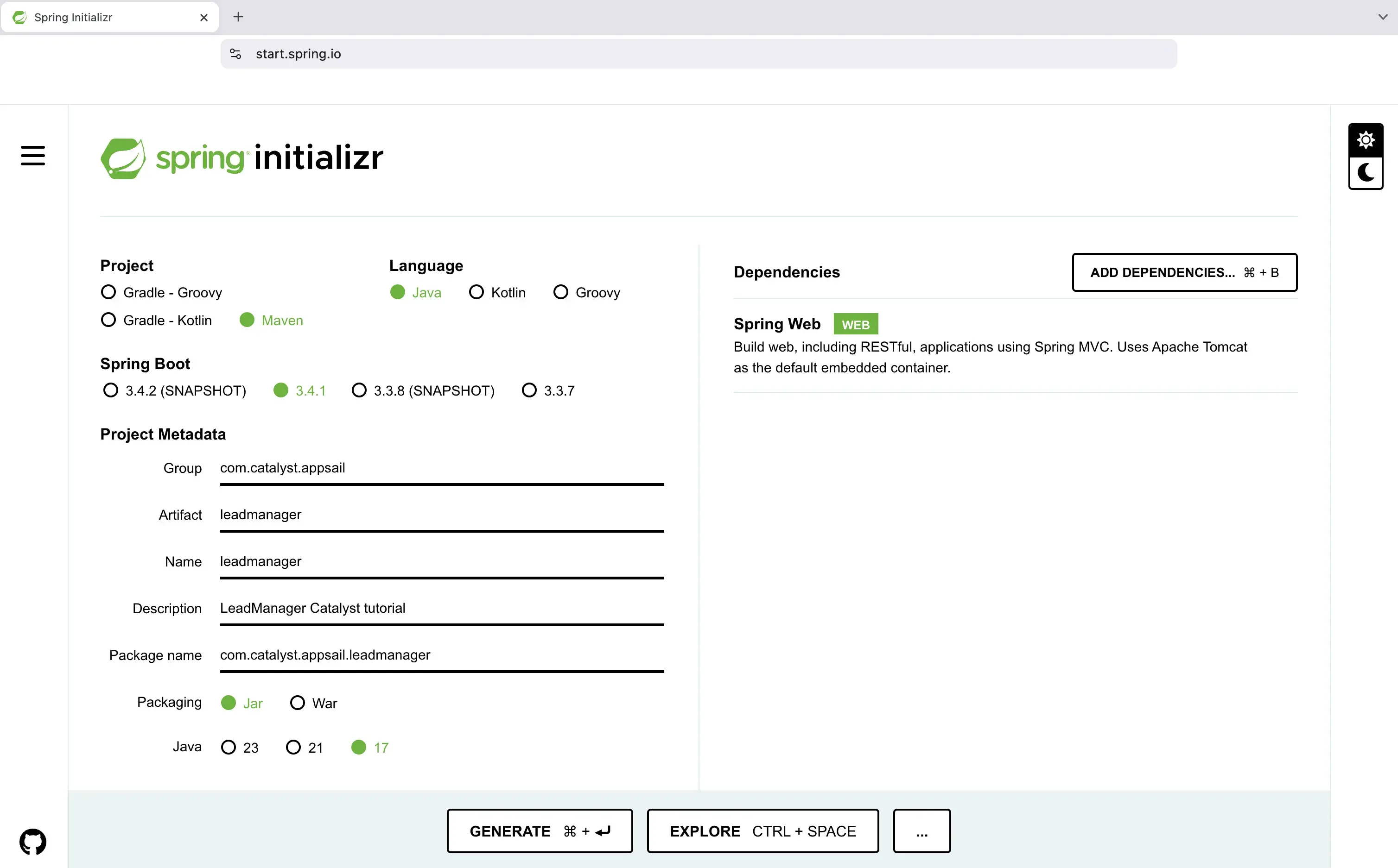catalyst_tutorials_leadmanger_appsail_spriongboot_generate