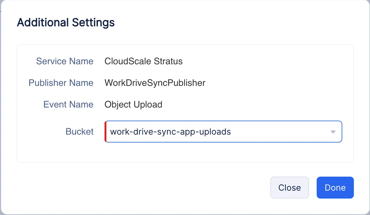 Select target bucket and setup additional settings